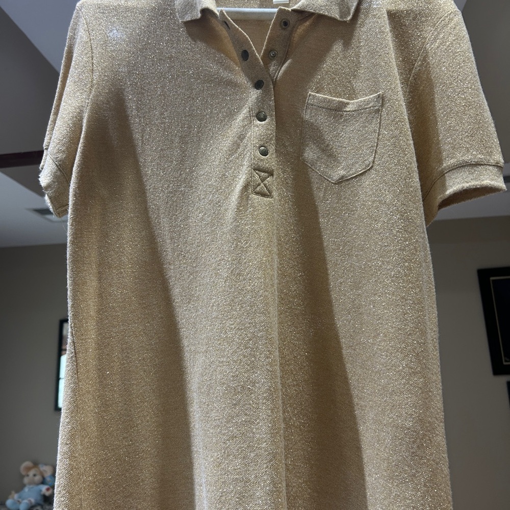 Isaac Mizrahi Metallic Gold Polo Shirt